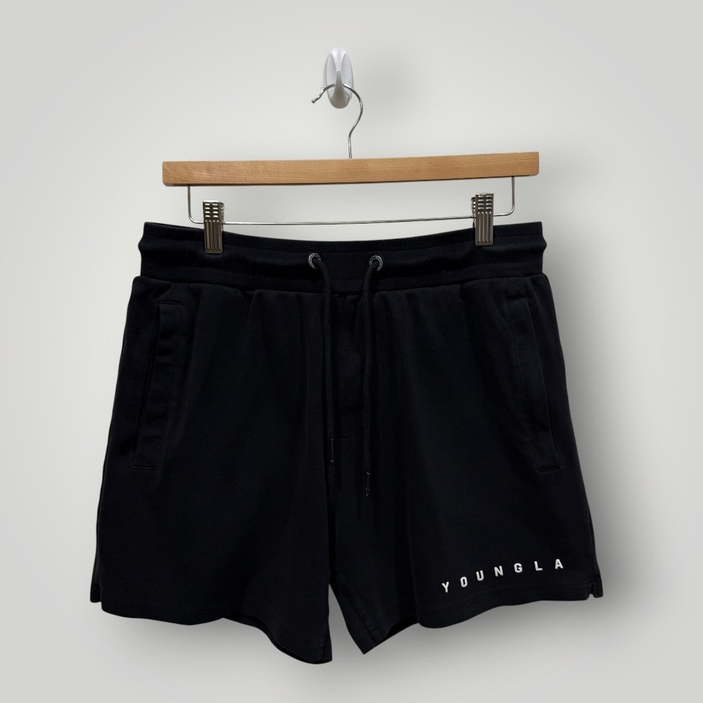 YoungLA Model 113 Mens Black Sweat Shorts Size Large  Drawstring Gym